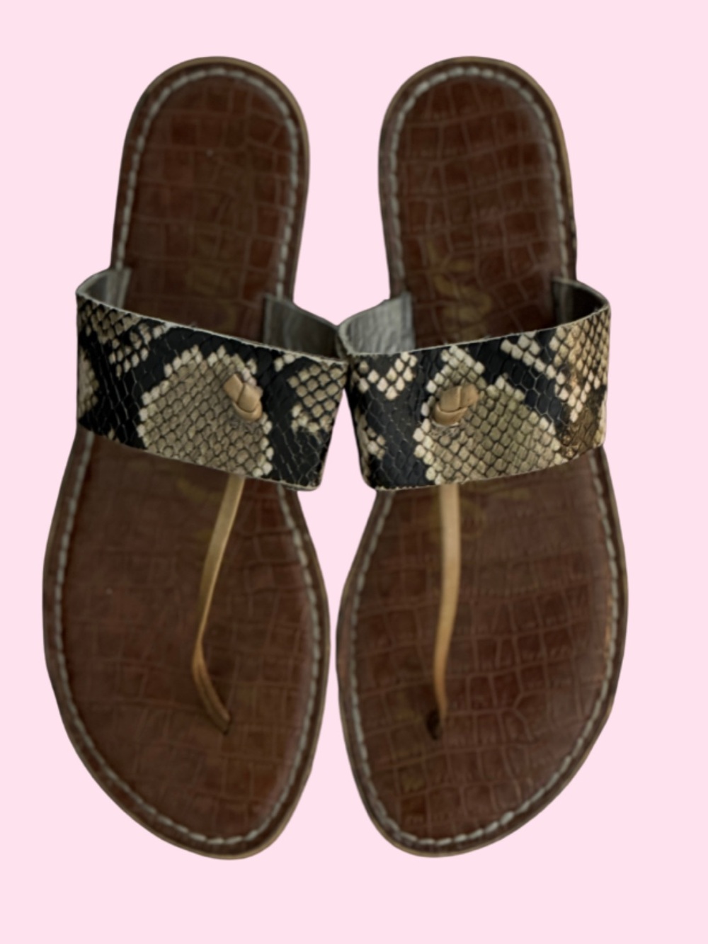 sam edelman size 8.5 Brown Snake-Print Thong Sandals